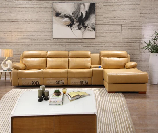 Großhandelsmöbel-Wohnzimmer-Leder-Energie-Heimkino-Kino-Liege-Leder-Sofa-Stuhl mit Tischplatte